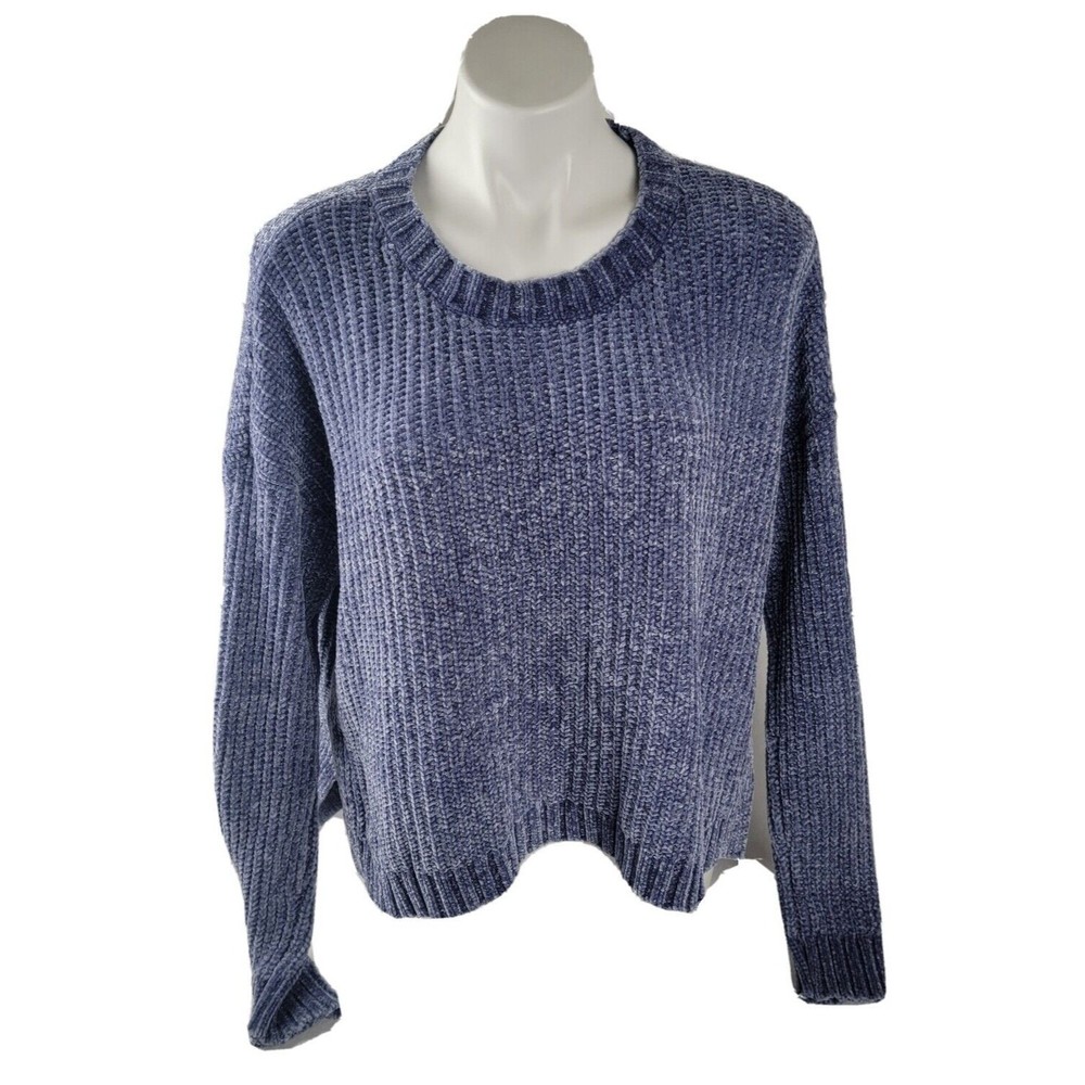 Aerie Chenille Metallic Crewneck Chunky Knit Sweater Pullover Gray Size L